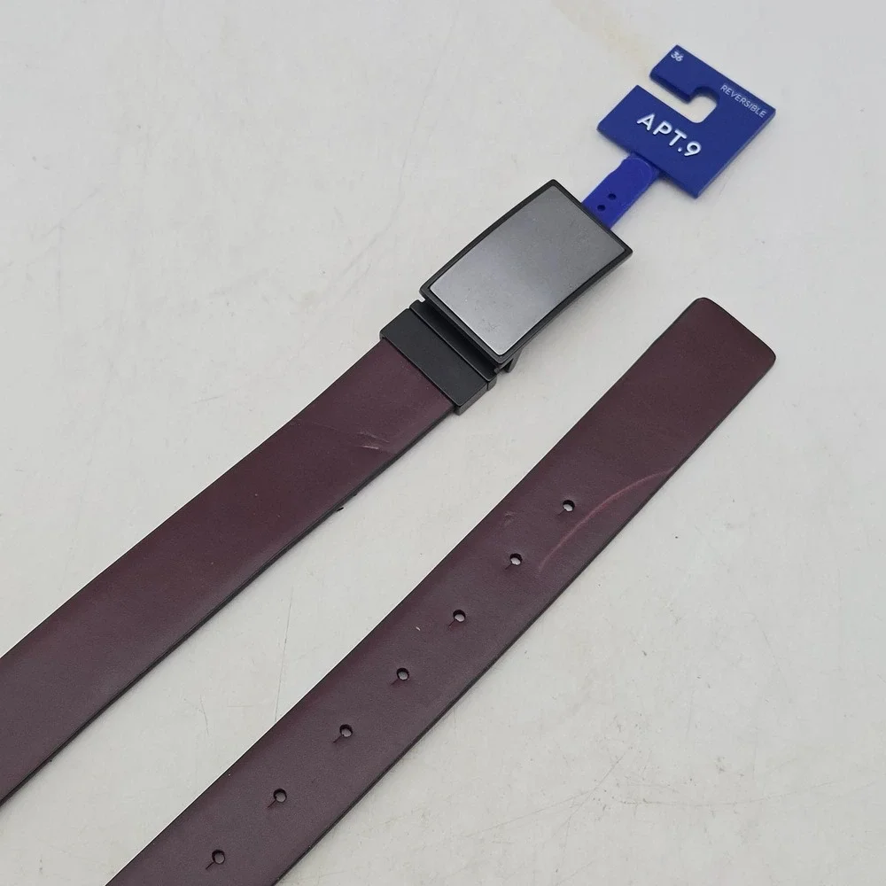 Apt. 9 Belt Burgundy Blue Reversible Syn Leather Stretch Mens 34-36 Buckle
